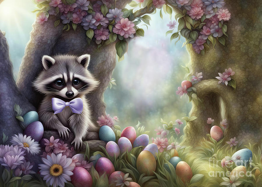 Easter Bandit Raccoon with Eggs Mixed Media by Stephanie Laird - Fine ...