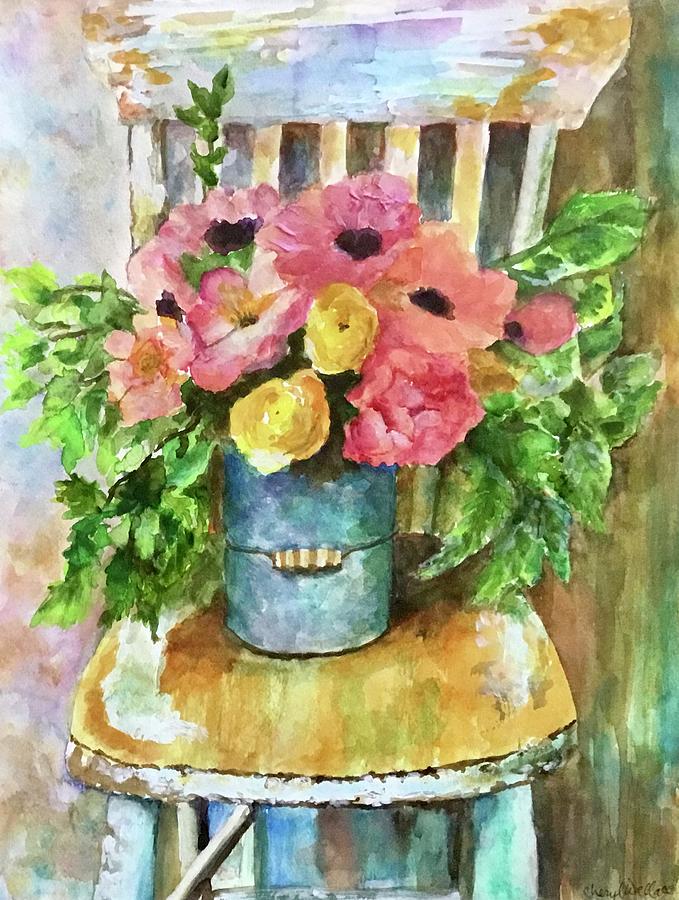 Easter Bucket Painting by Cheryl Wallace