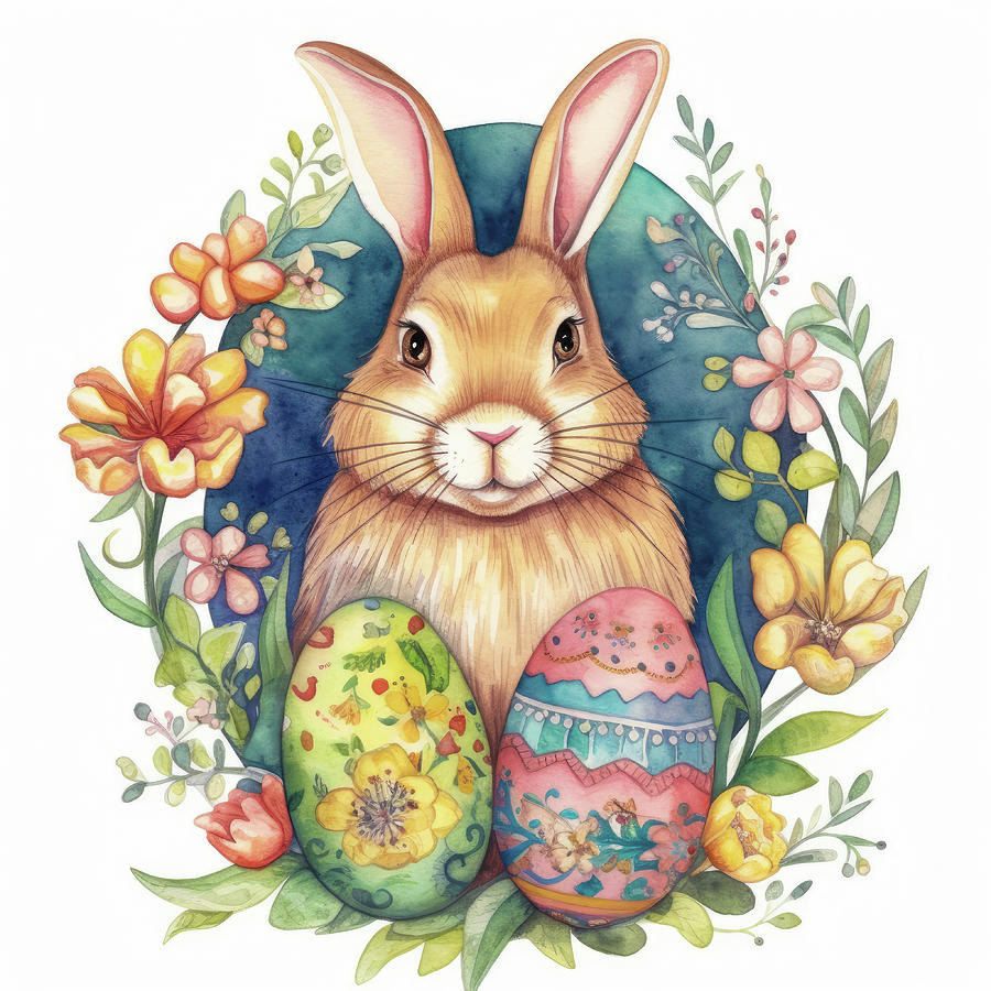 Easter Bunny 01 Eggs and Flowers Digital Art by Matthias Hauser