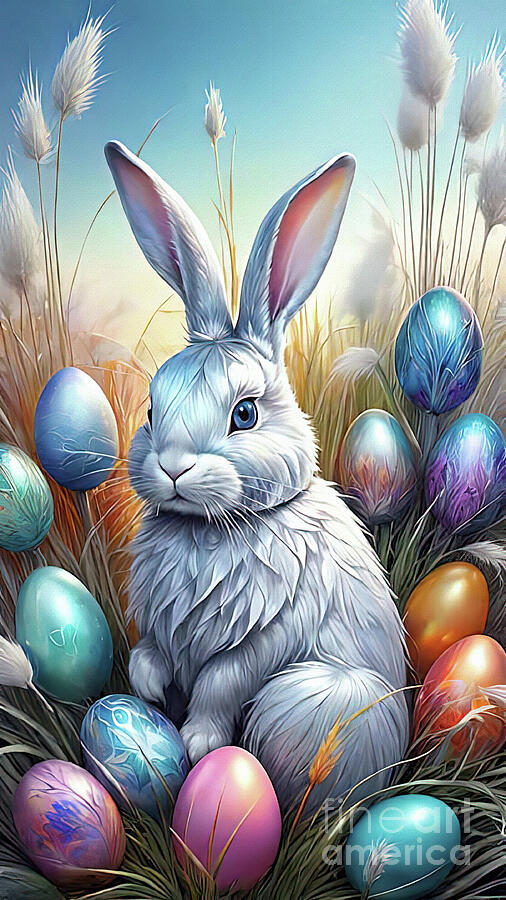 Easter Bunny and Eggs 2 Digital Art by Elaine Manley