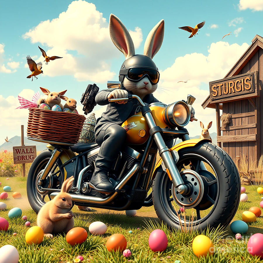 Easter Bunny Biker #3 Digital Art by Steve Mitchell Easter Bunny Biker #3 Digital Art by Steve Mitchell