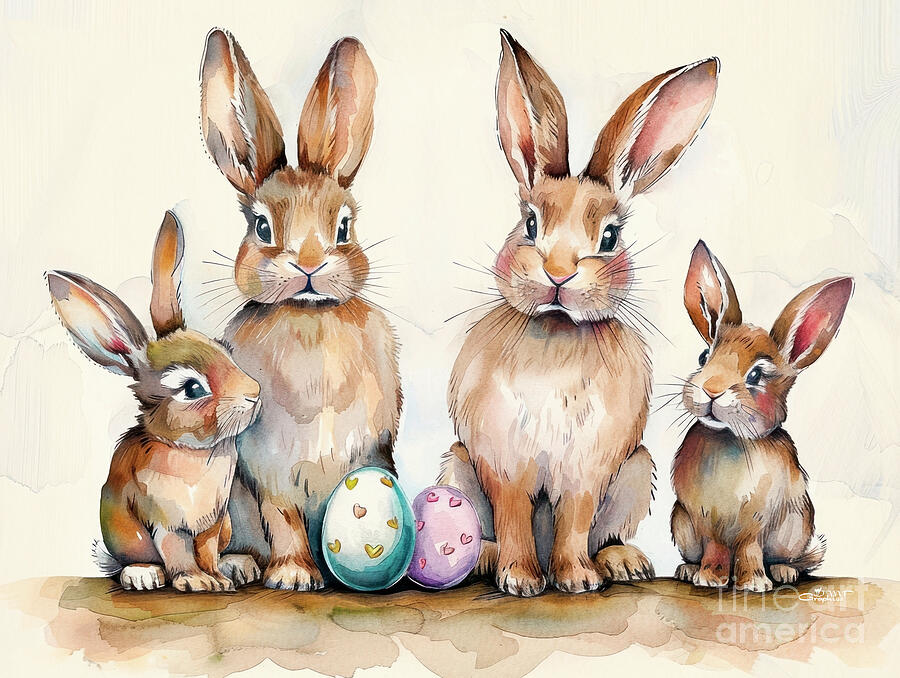 Easter Bunny Family Digital Art by Jutta Maria Pusl