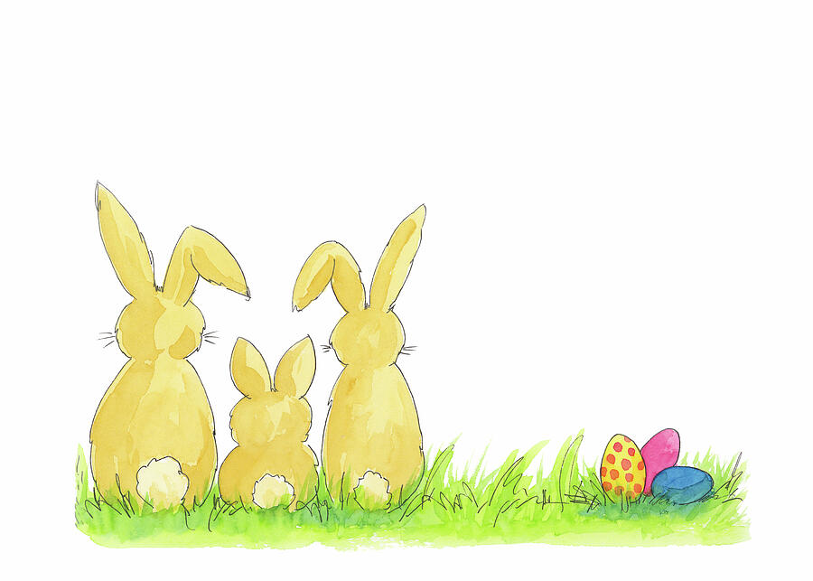 Easter bunny family Painting by Karen Kaspar