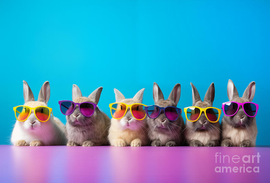 Easter bunny gang - Bunnies with sunglasses Photograph by Delphimages Photo Creations
