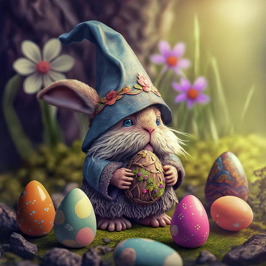 Easter Bunny Gnome Digital Art by Jim Vallee
