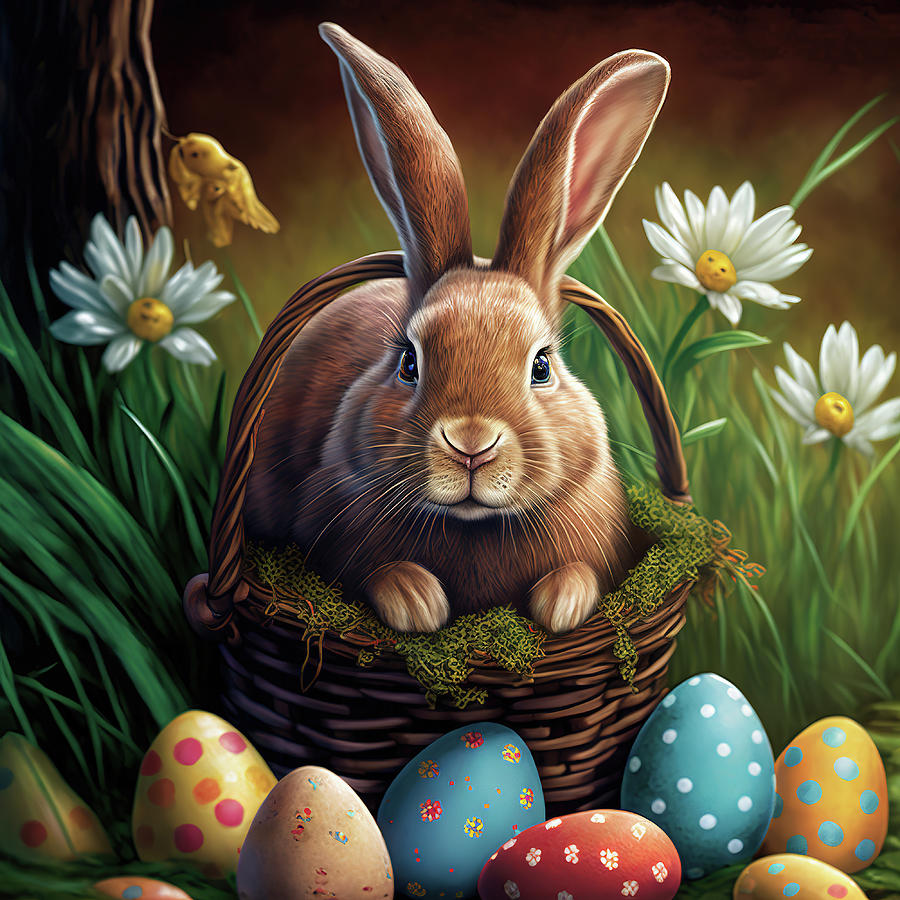 Easter Bunny Rabbit Inside Basket Digital Art by Jim Vallee