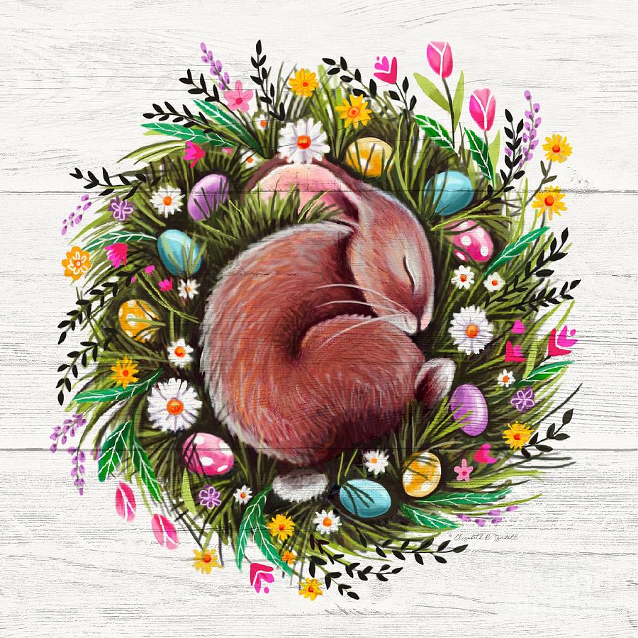 Easter Bunny Sleeping  Painting by Elizabeth Robinette Tyndall