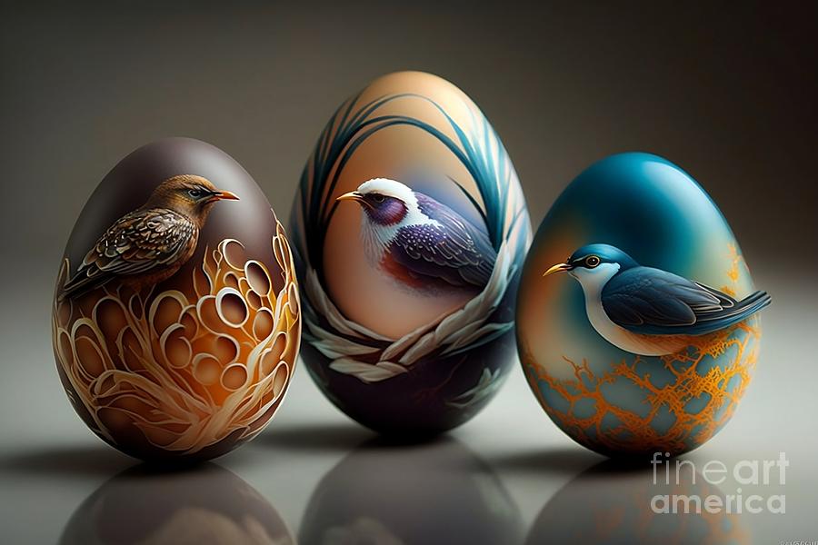 Easter Digital Art - Easter Egg Artistry, A Photorealistic Display of Decorative Techniques by Jeff Creation