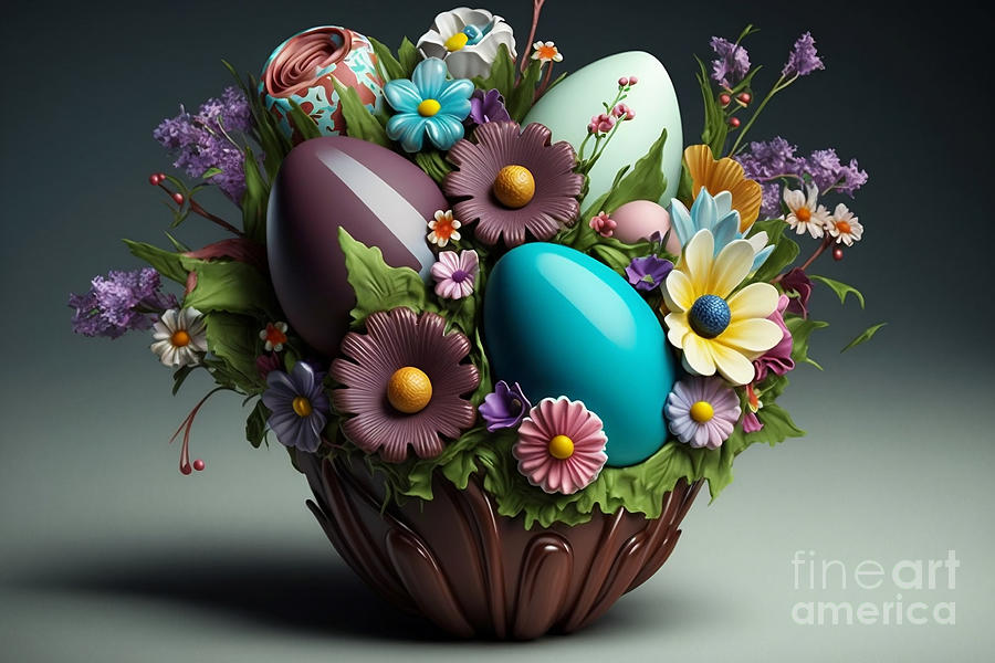 Easter Digital Art - Easter Egg Bloom, Enchanting Photorealistic Bouquet for Spring Festivities by Jeff Creation