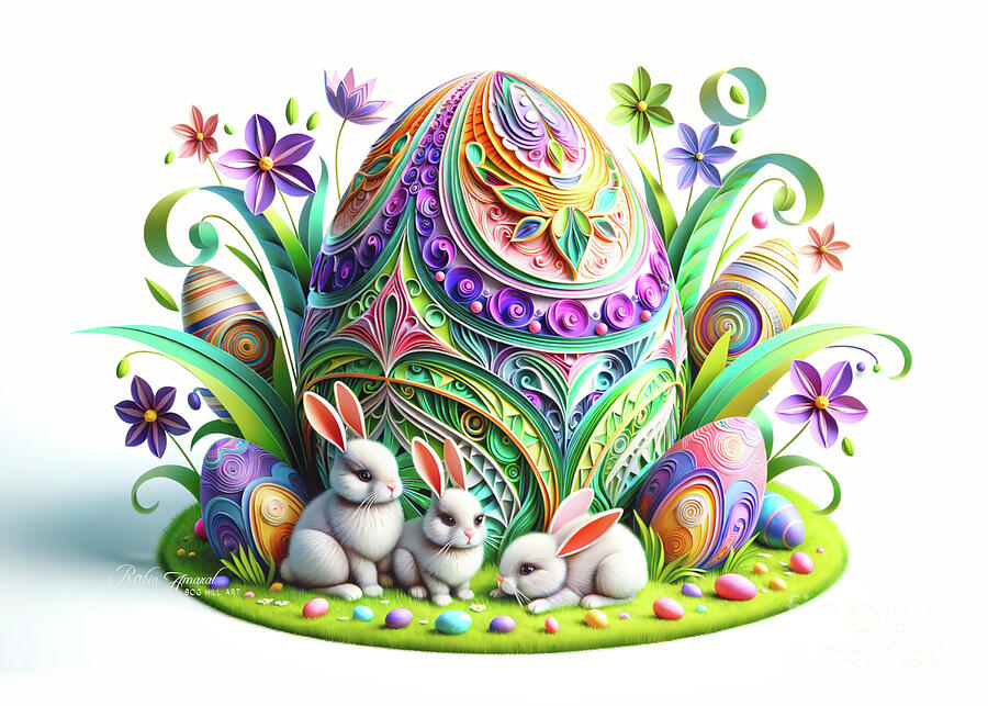 Easter Digital Art - Easter Egg Bunny Garden by Robin Amaral