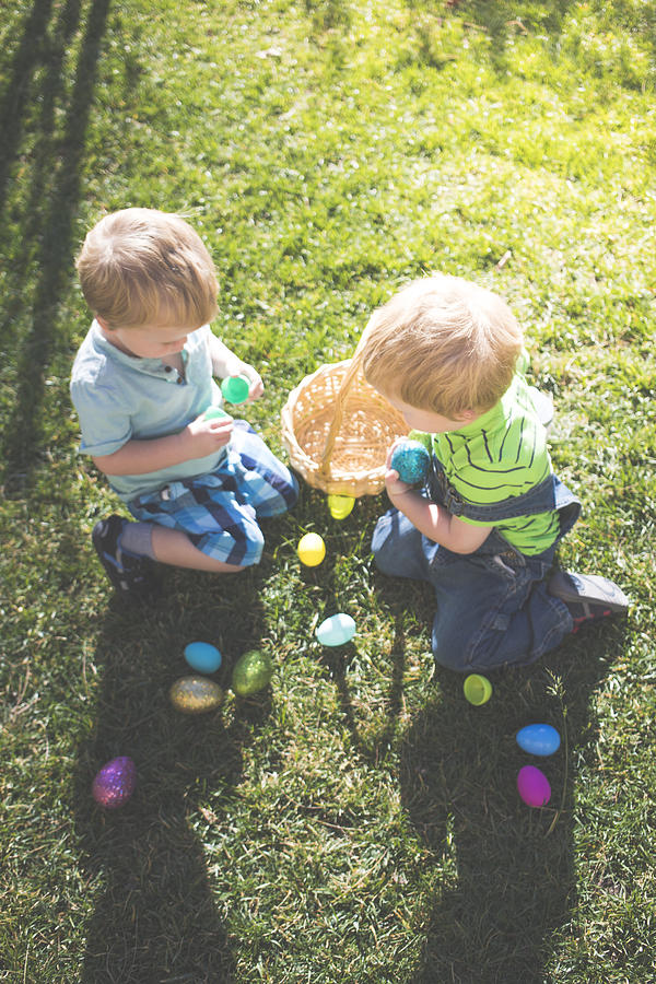 Easter Egg Hunt with Twins Photograph by Lpettet