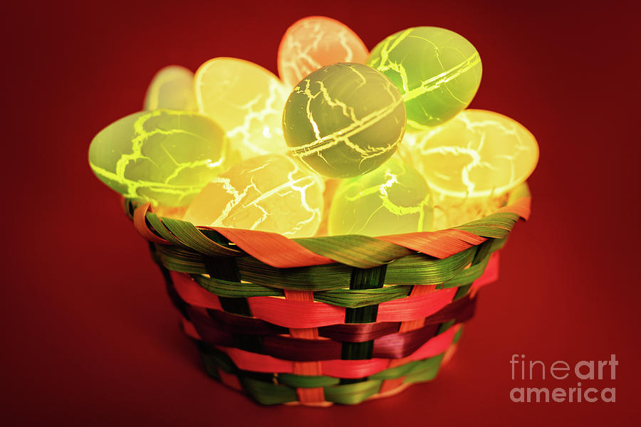 Easter egg shaped lights in a colorful basket Photograph by Mendelex Photography