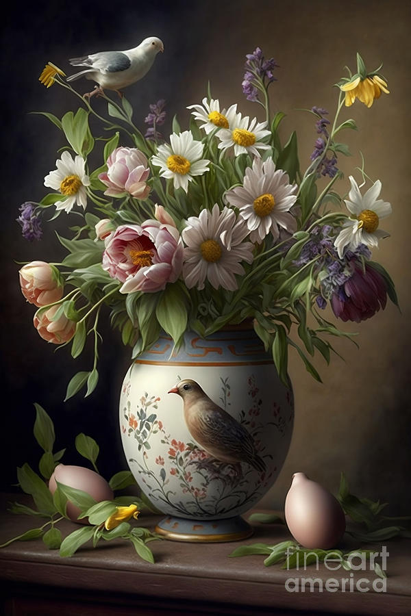 Easter Digital Art - Easter Floral Masterpiece, Photorealistic Arrangement Capturing Spring Essence by Jeff Creation