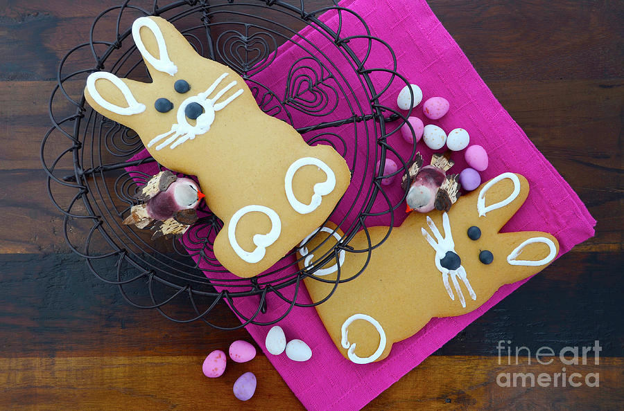 Easter gingerbread bunny cookie. Photograph by Milleflore Images