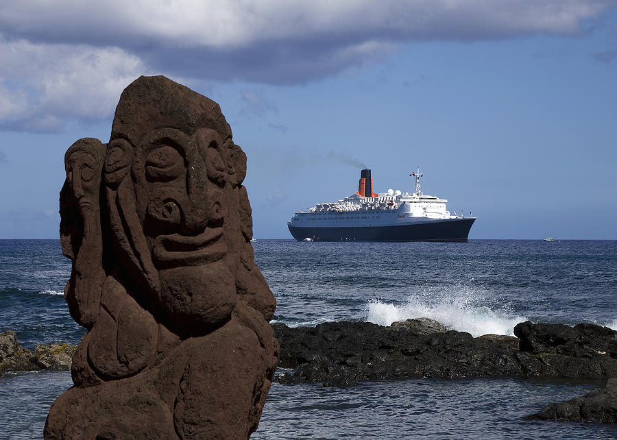 Easter Island, cruise ship with Moai statue in foreground Photograph by Michael Dunning