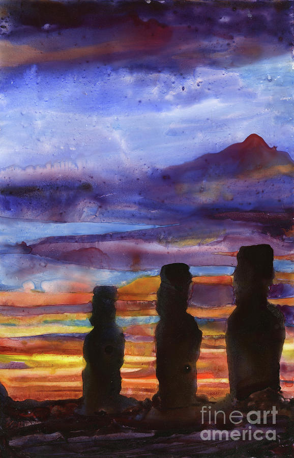 Easter Island Sunset- Chile Painting by Ryan Fox