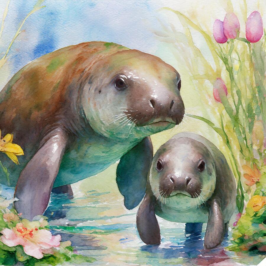 Easter Joy with Manatee Love Mixed Media by Susan Rydberg