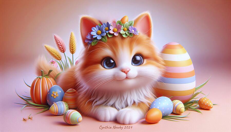 Spring Digital Art - Easter Kitty 2024 03241056 by Cindys Creative Corner