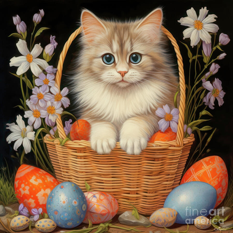 Easter Digital Art - Easter Kitty by Jutta Maria Pusl