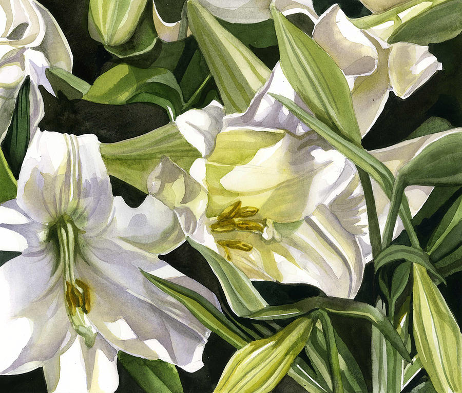 Easter Lilies Watercolor Painting by Alfred Ng