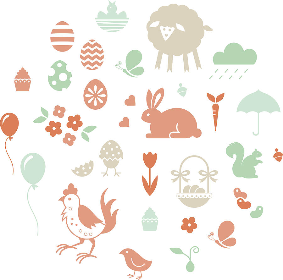 Easter set of icons in pastel tones Drawing by Flutter-design