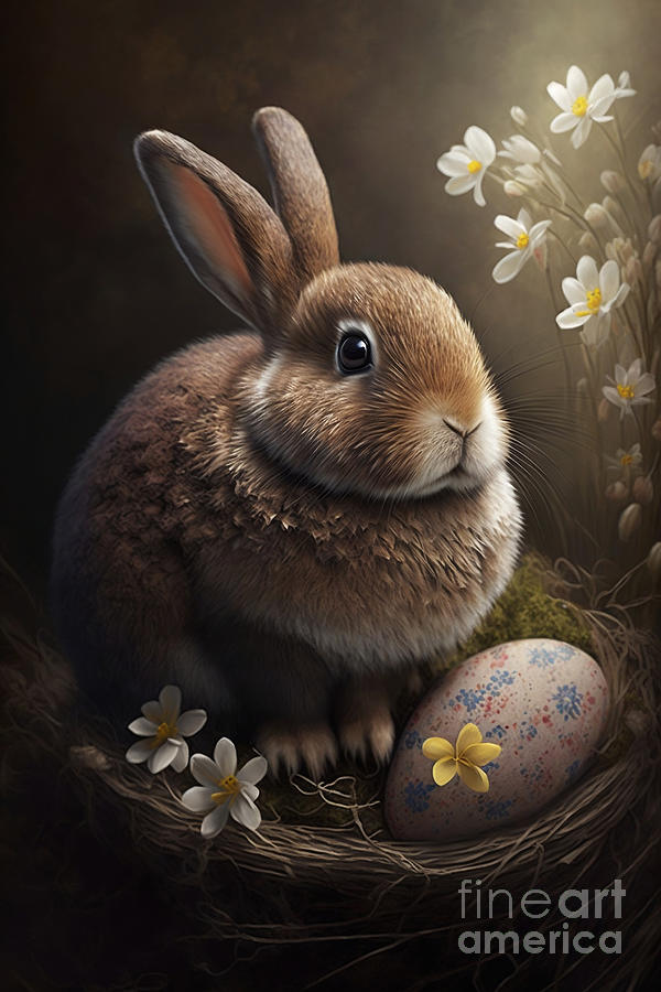 Easter Digital Art - Easter Wishes, Photorealistic Bunny Greeting Card with Festive Charm by Jeff Creation