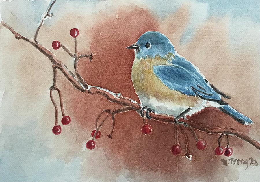 Eastern blue bird Painting by Milly Tseng