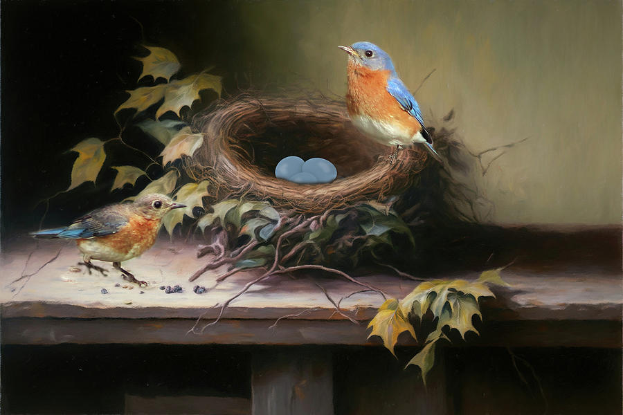 Eastern Bluebird Nest  Digital Art by TnBackroadsPhotos
