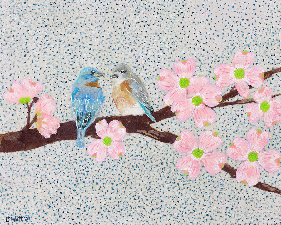 Eastern Bluebirds Decide Where to Eat for Lunch Mixed Media by Laelia Watt
