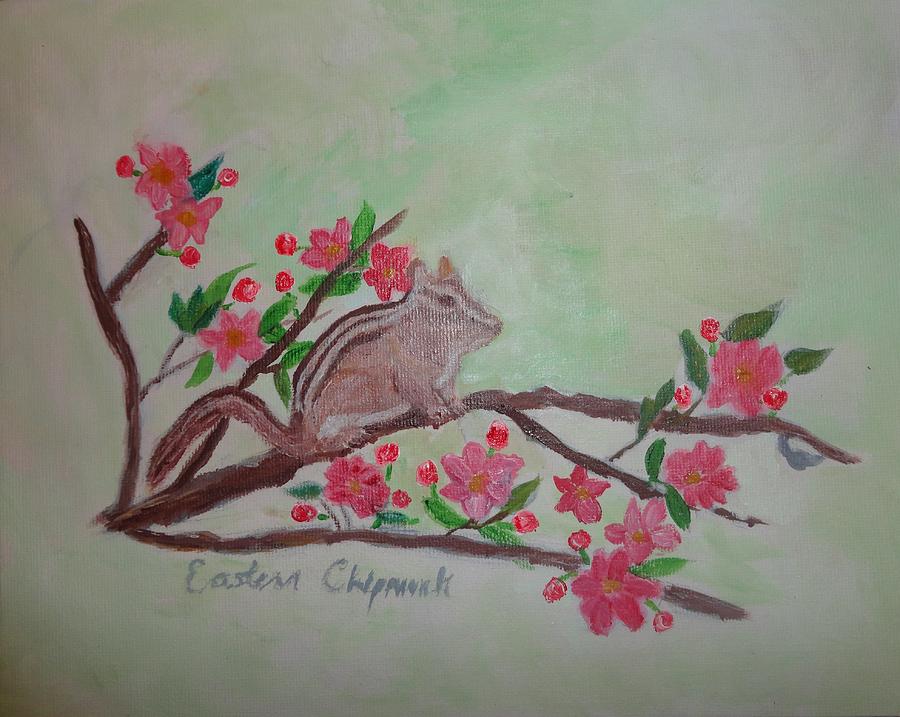 Eastern Chipmunk Tamias Striatus in apple tree acrylic art Painting by Rosie Foshee