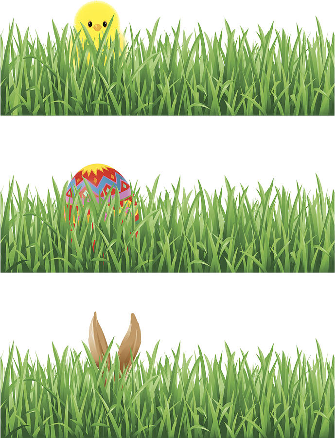 Eastern Egg, Bunny Ears and Chick in Grass Drawing by AlexvandeHoef