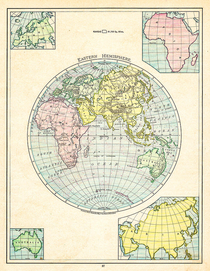 Eastern Hemisphere map 1895 Drawing by Thepalmer