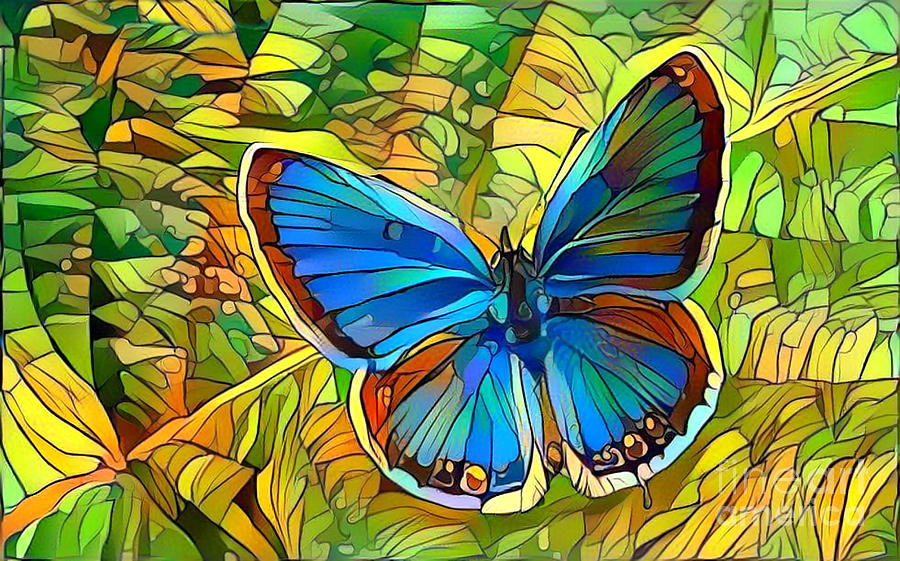 Eastern Tail Blue Butterfly Digital Painting Design  Mixed Media by Sandi OReilly