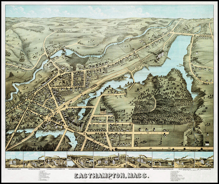 Easthampton Massachusetts Vintage Map Birds Eye View 1878 Photograph by ...