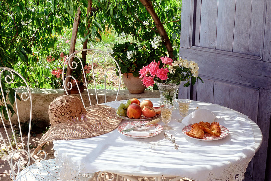 Eating in the garden under a peach tree Photograph by Image Source