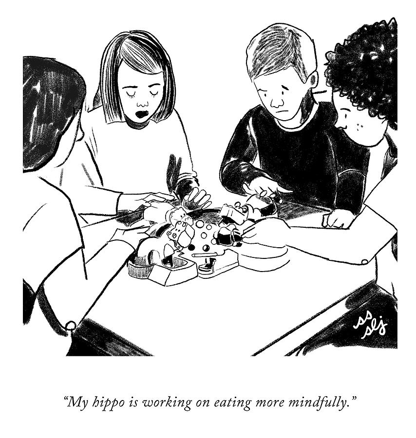 Eating More Mindfully Drawing by Sophie Lucido Johnson and Sammi Skolmoski