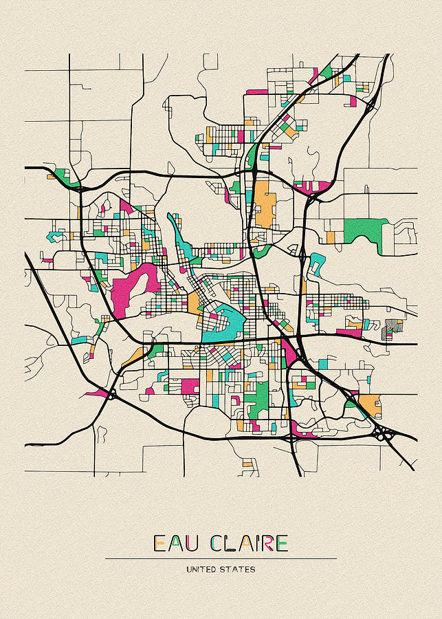 Eau Claire, Wisconsin City Map Drawing by Inspirowl Design