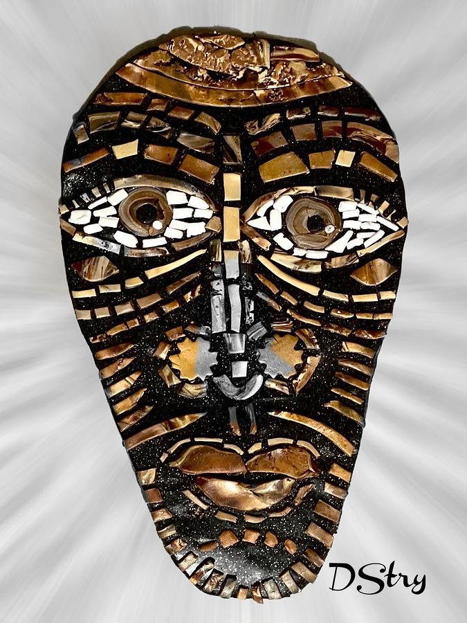 Ebony King Tribal Mask Mixed Media by Deborah Stanley