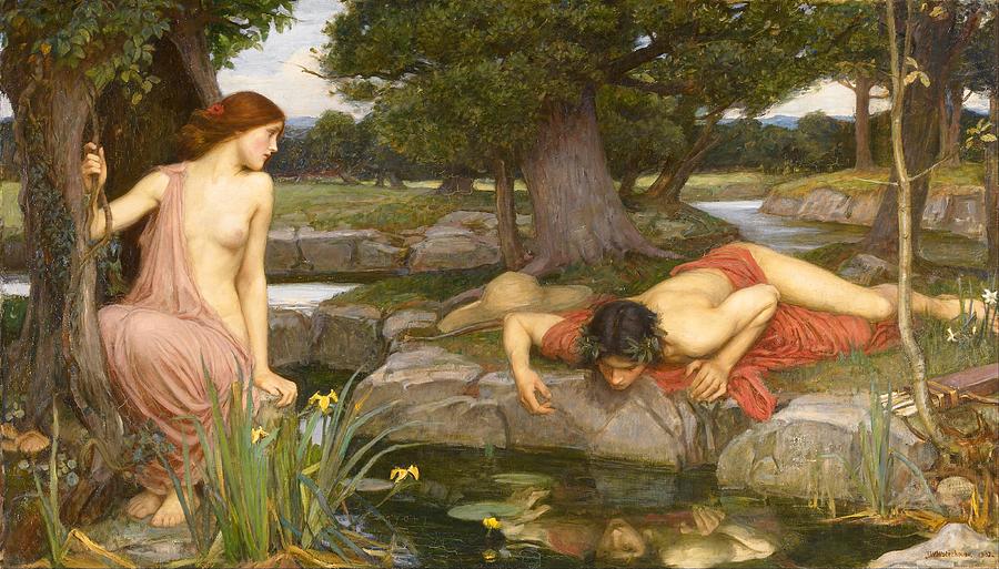 John William Waterhouse Painting - Echo and Narcissus #3 by John William Waterhouse