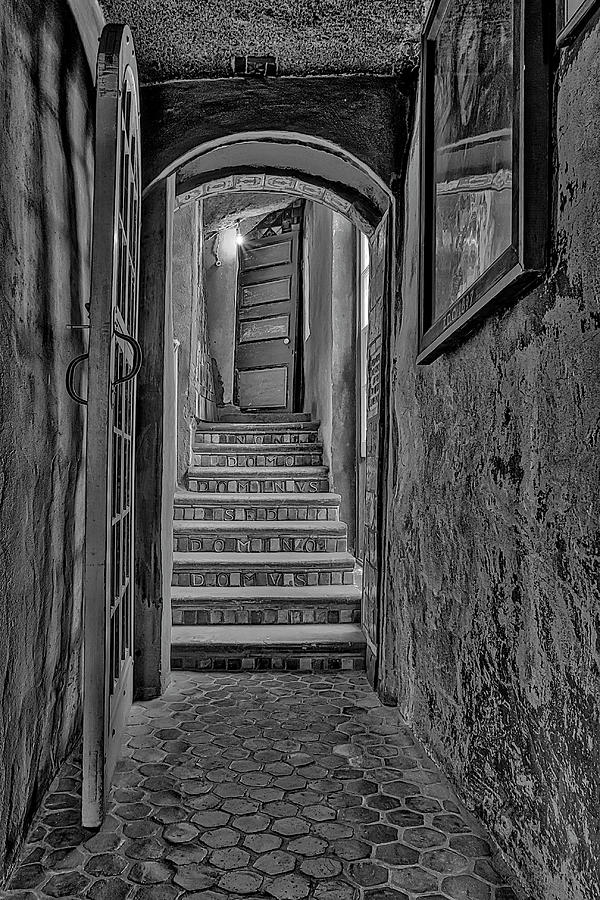 Eclectic Castle Hallway BW Photograph by Susan Candelario