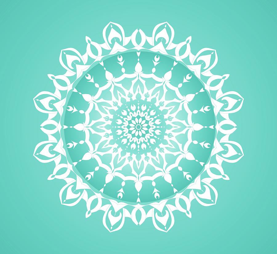 Eclectic Mandala in White and Turquoise Digital Art by Angie Tirado
