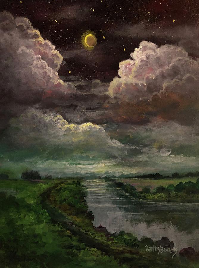 Eclipse Along The River Painting by Randy Burns
