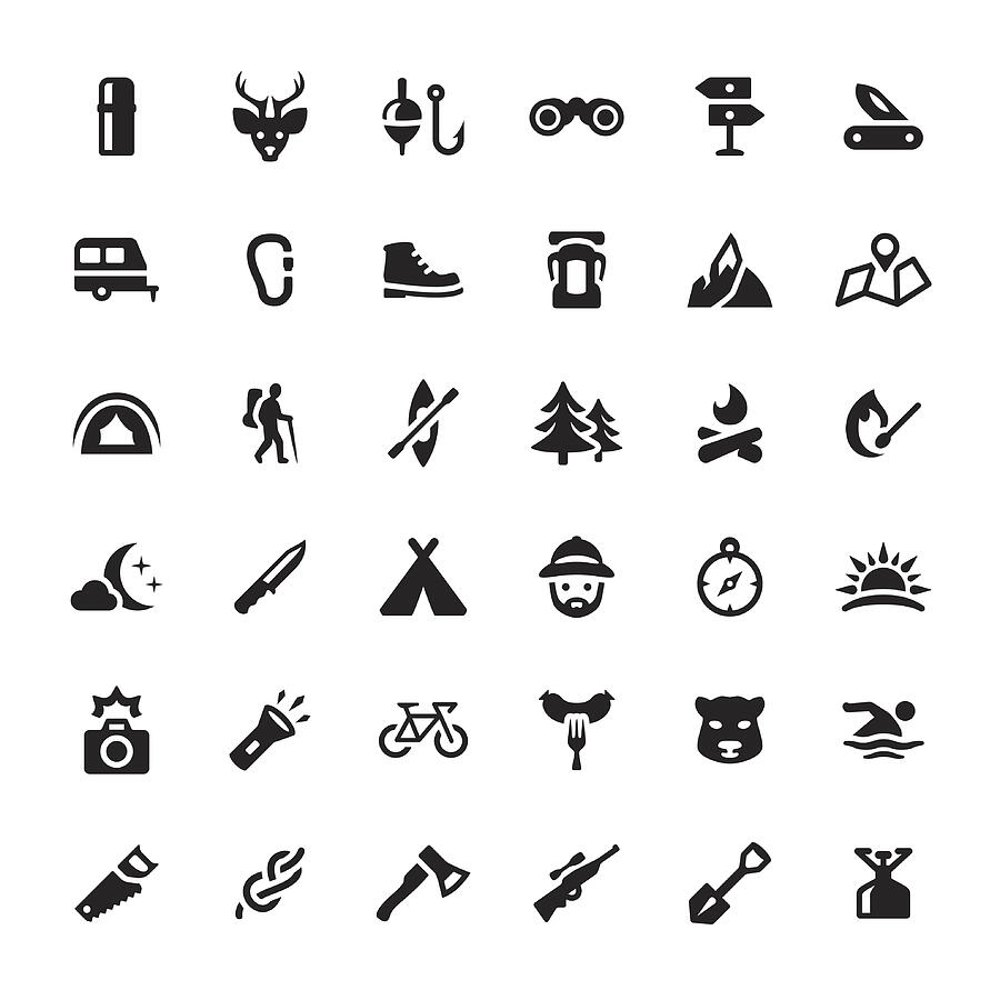 Eco Tourism & Hiking vector symbols and icons Drawing by Lushik