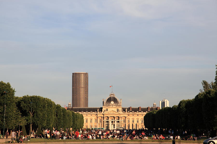 Ecole Militaire and people in Champ de Mars, Paris Photograph by Pejft