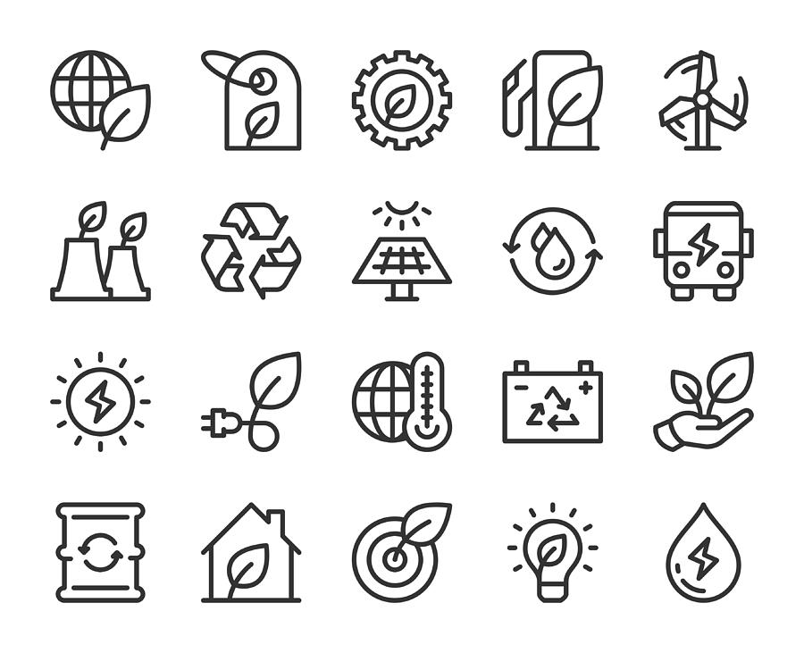 Ecology & Recycling - Line Icons Drawing by Rakdee