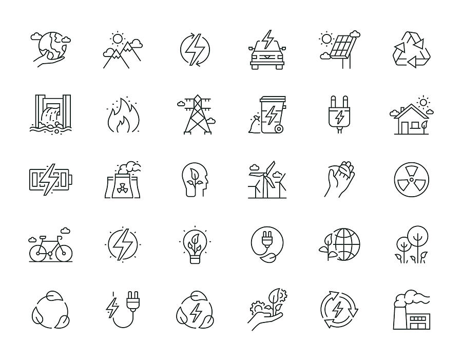 Ecology And Energy Thin Line Icon Set Series Drawing by Kadirkaba