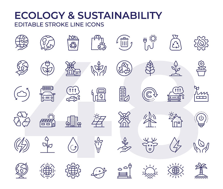 Ecology And Sustainability Line Icons Drawing by Illustrator de la Monde