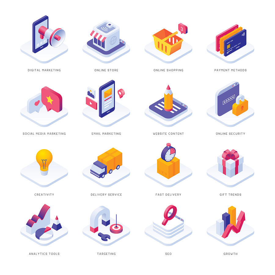 Ecommerce isometric icons Drawing by Miakievy