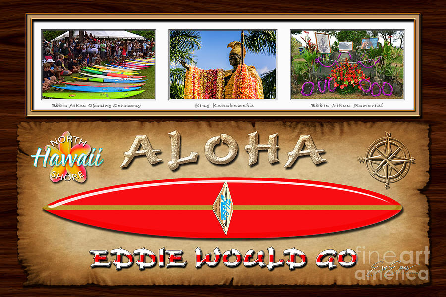 Eddie Aikau- A tribute to a modern Hawaiian Legend and Surfing Icon with his Famous Red Surfboard Photograph by Aloha Art