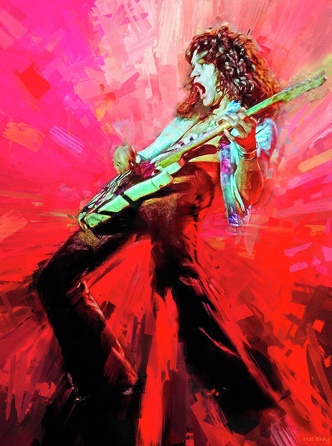 Eddie Van Halen on Fire Mixed Media by Mal Bray